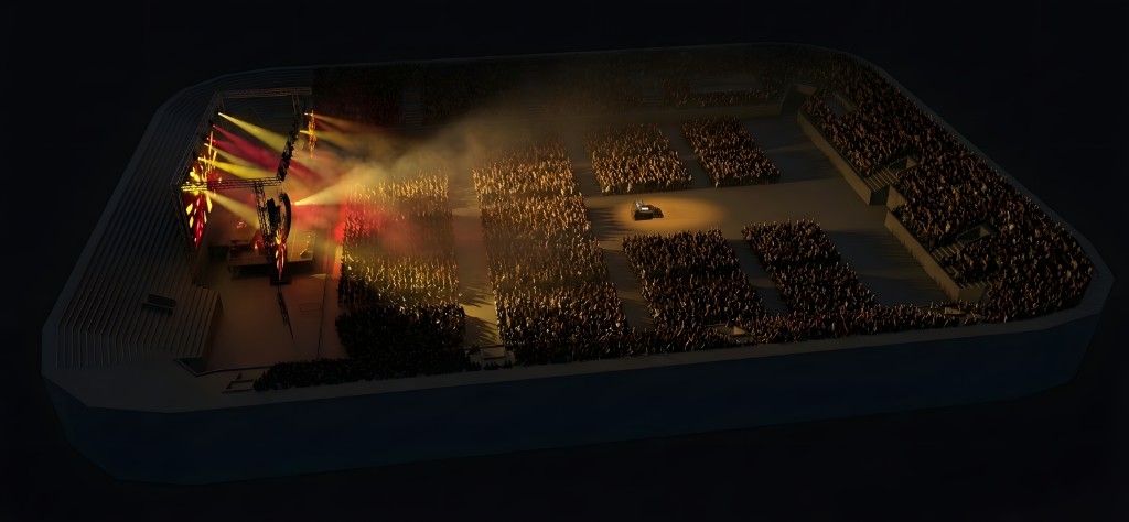 3D-modell av Unity Arena som full sal med publikum på alle sider