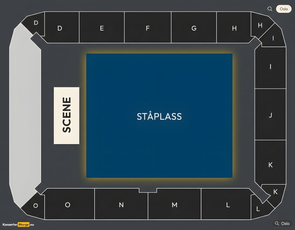 Salkart Unity Arena full sal med felt D til O