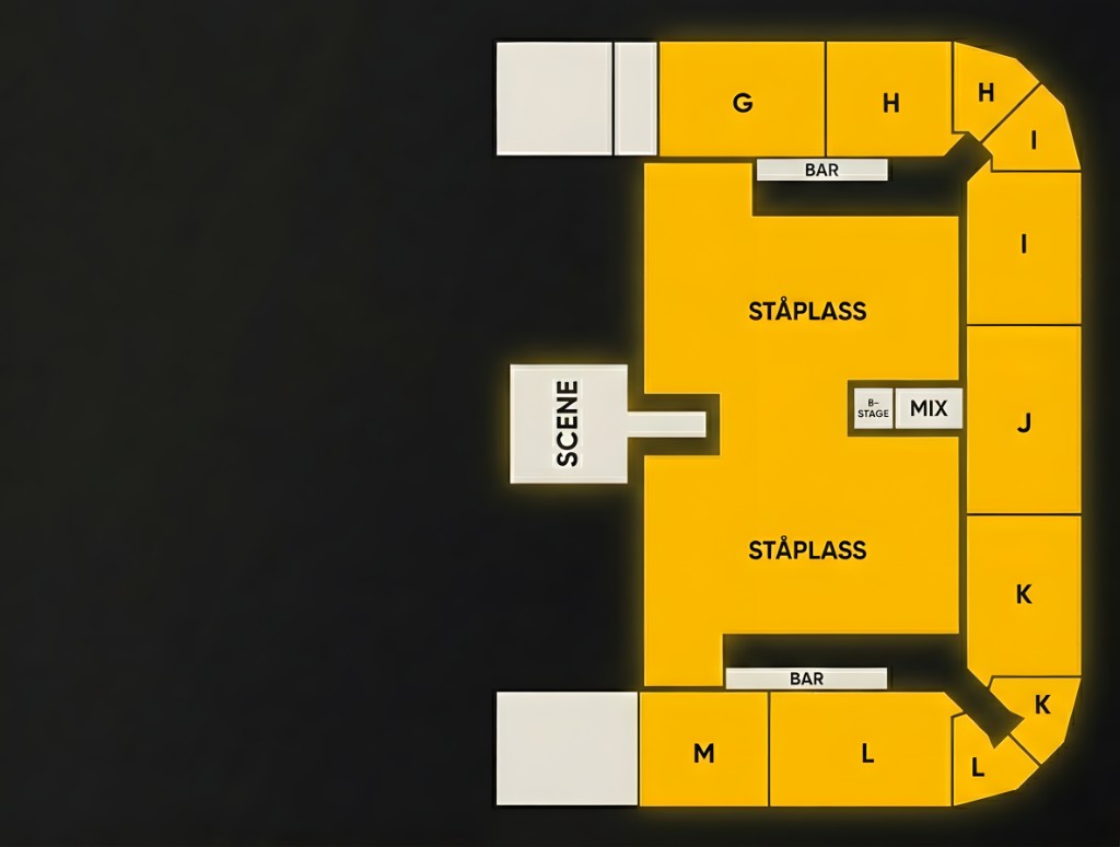 Salkart Unity Arena halv sal med felt G til M